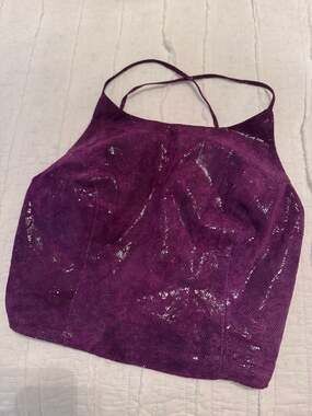 Maxima Wilsons Leather Experts Purple Snakeskin Texture Leather Lace-Up Crop Top